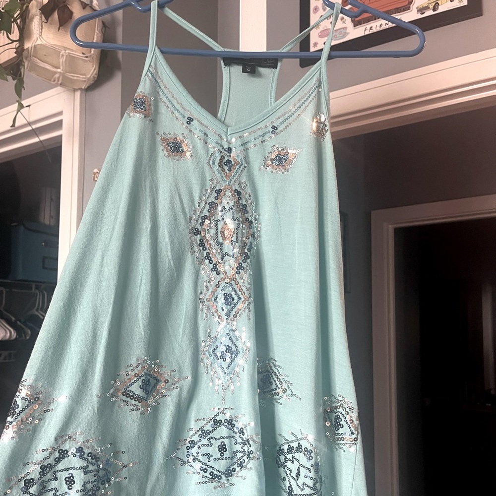 Almost famous blue sequin tank top